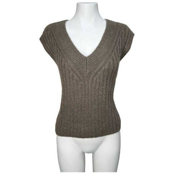 H&m Tan Wool Alpaca Blend Cropped Sweater Vest Size L - Picture 1 of 9
